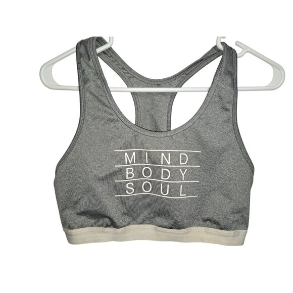 Danskin Now Womens Activewear Sports Bra Gray "Mind Body Soul" Racerback Large - Picture 1 of 3